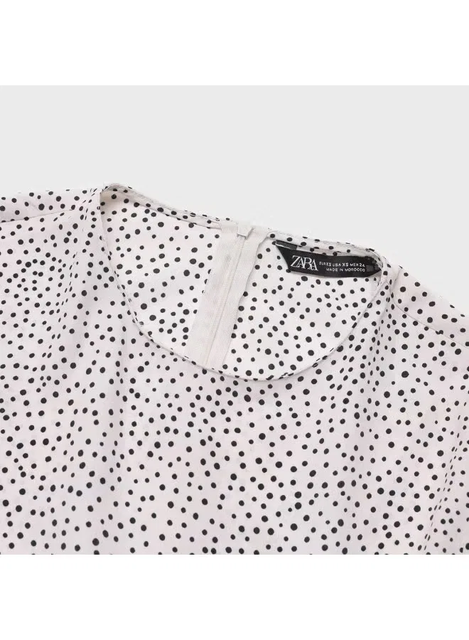 Блузка с бантом-бабочкой и воланами Zara, черно-белый — фото 4
