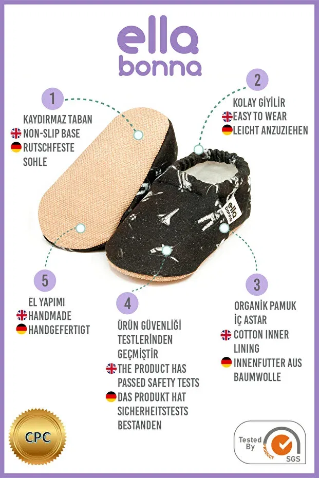 Детские пинетки для новорожденных с принтом Non-Slip sole astronaut and space baby booties Ella Bonna, Dark Space — фото 4