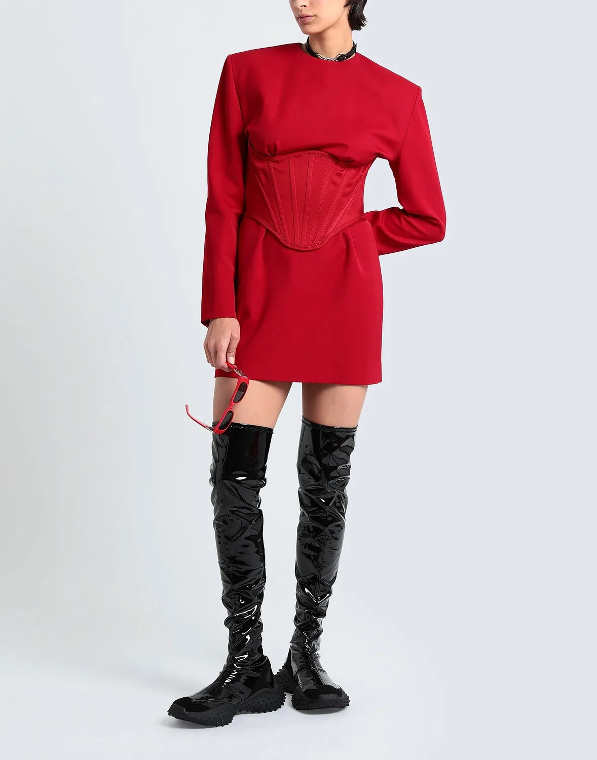 Женское мини-платье-трапеция из шерсти Cool Wool Versace, красный — фото 2