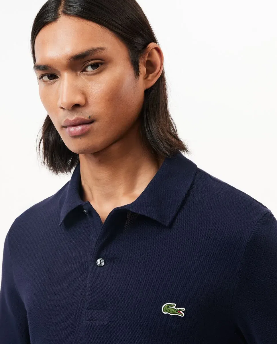 Поло мужское Lacoste с длинным рукавом, приталенный крой, синий — фото 3