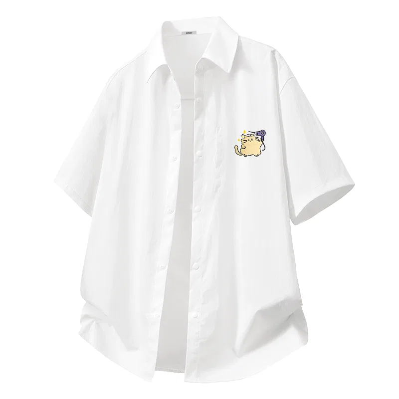 Детская рубашка с отложным воротником MINISO, Ice Silk Sun Protection White (Chest Logo for Blowing Cat)