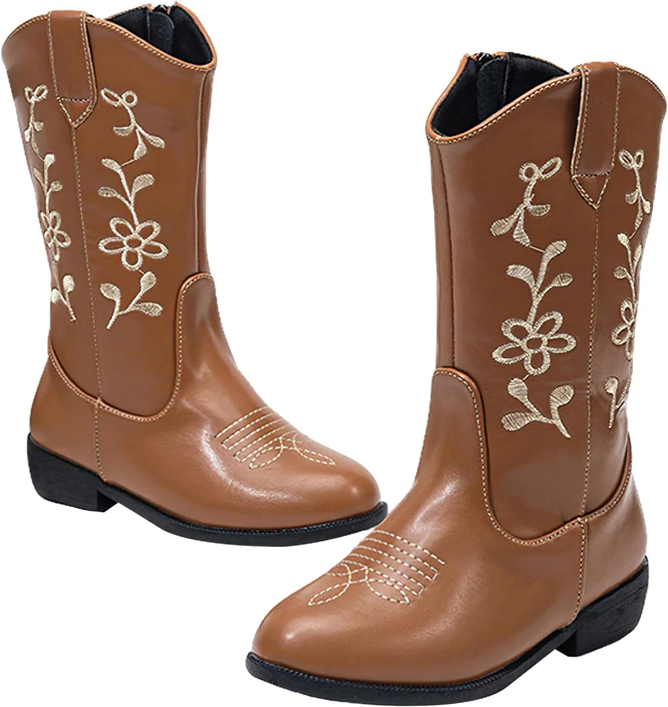 Детские сапоги для девочек с вышивкой ковбойские Western Boot rismart, Brown — фото 3