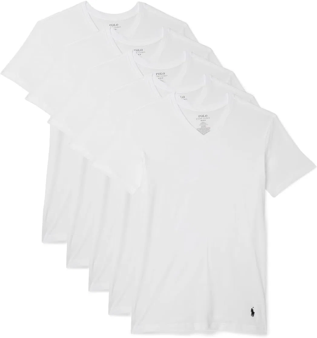 Мужская футболка с V-образным вырезом 5-pack Polo Ralph Lauren, White/Cruise Navy