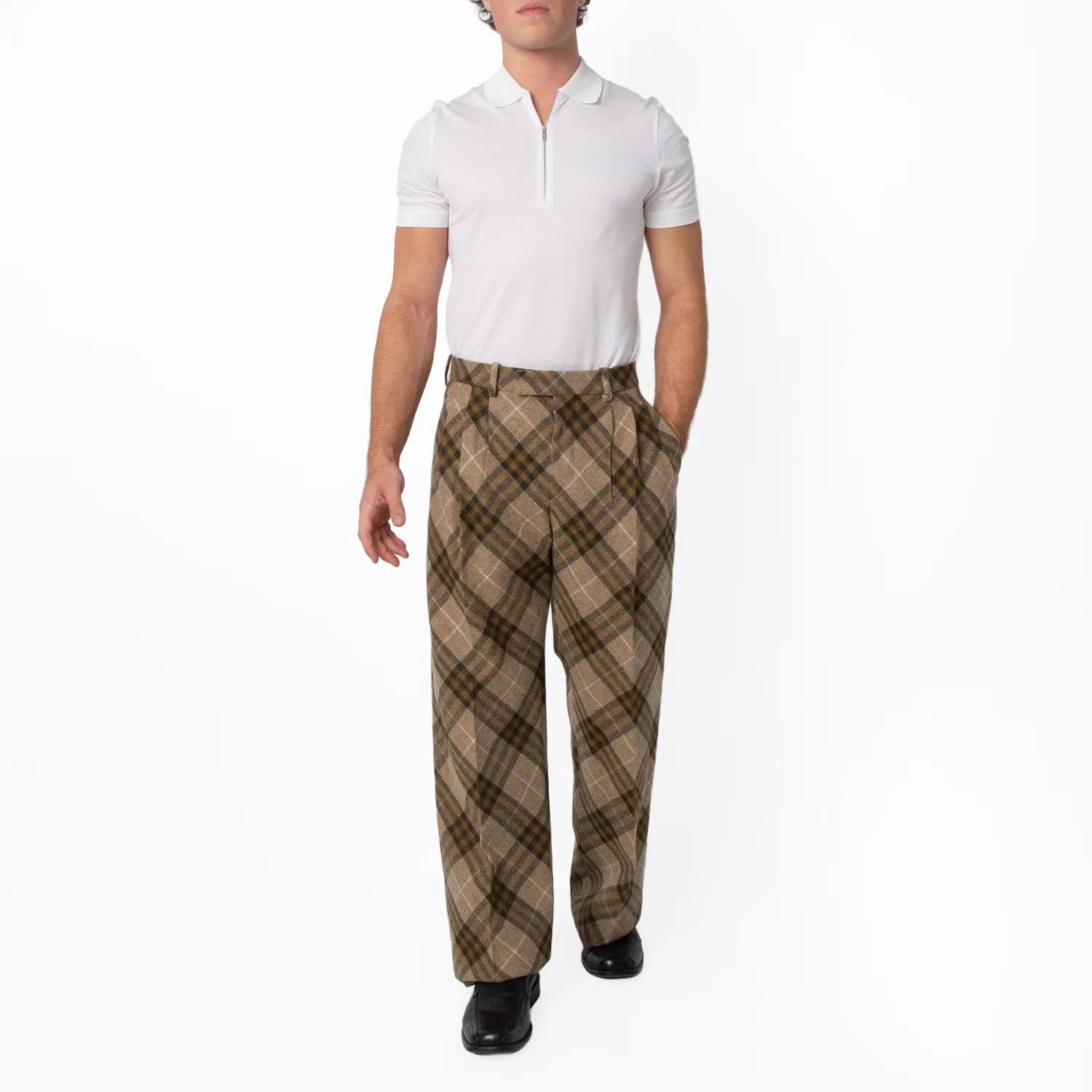 Брюки классические со складками из шерсти Pleated Check Wool Tailored Trousers Burberry, Camp Ip Check — фото 4
