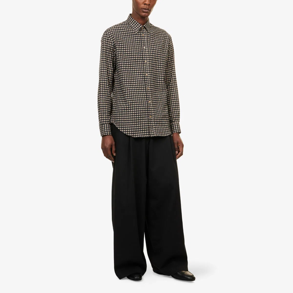 Рубашка из хлопковой фланели в клетку Emporio Armani, бежевый/черный — фото 2