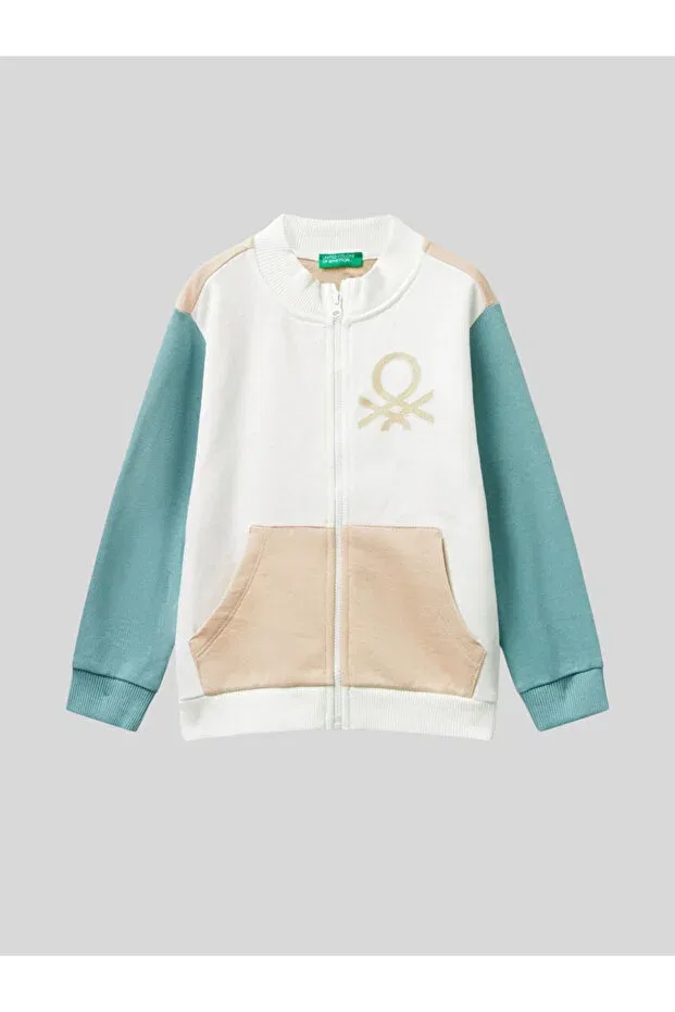 Детские свитшот на молнии для девочек с длинным рукавом Benetton, White