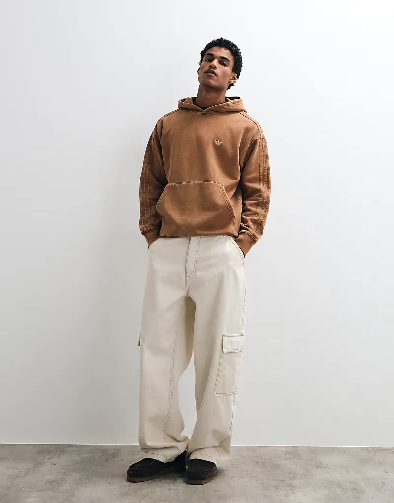 Худи Adidas Essentials с тремя полосками, выцветшего, коричневый — фото 3