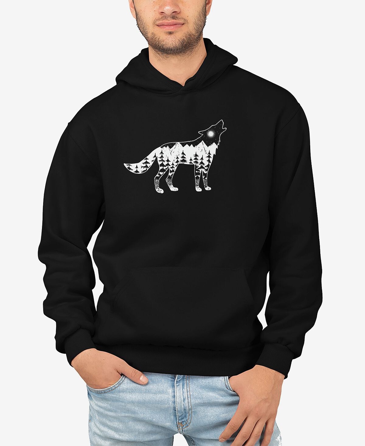

Мужская толстовка с капюшоном howling wolf word art LA Pop Art, черный