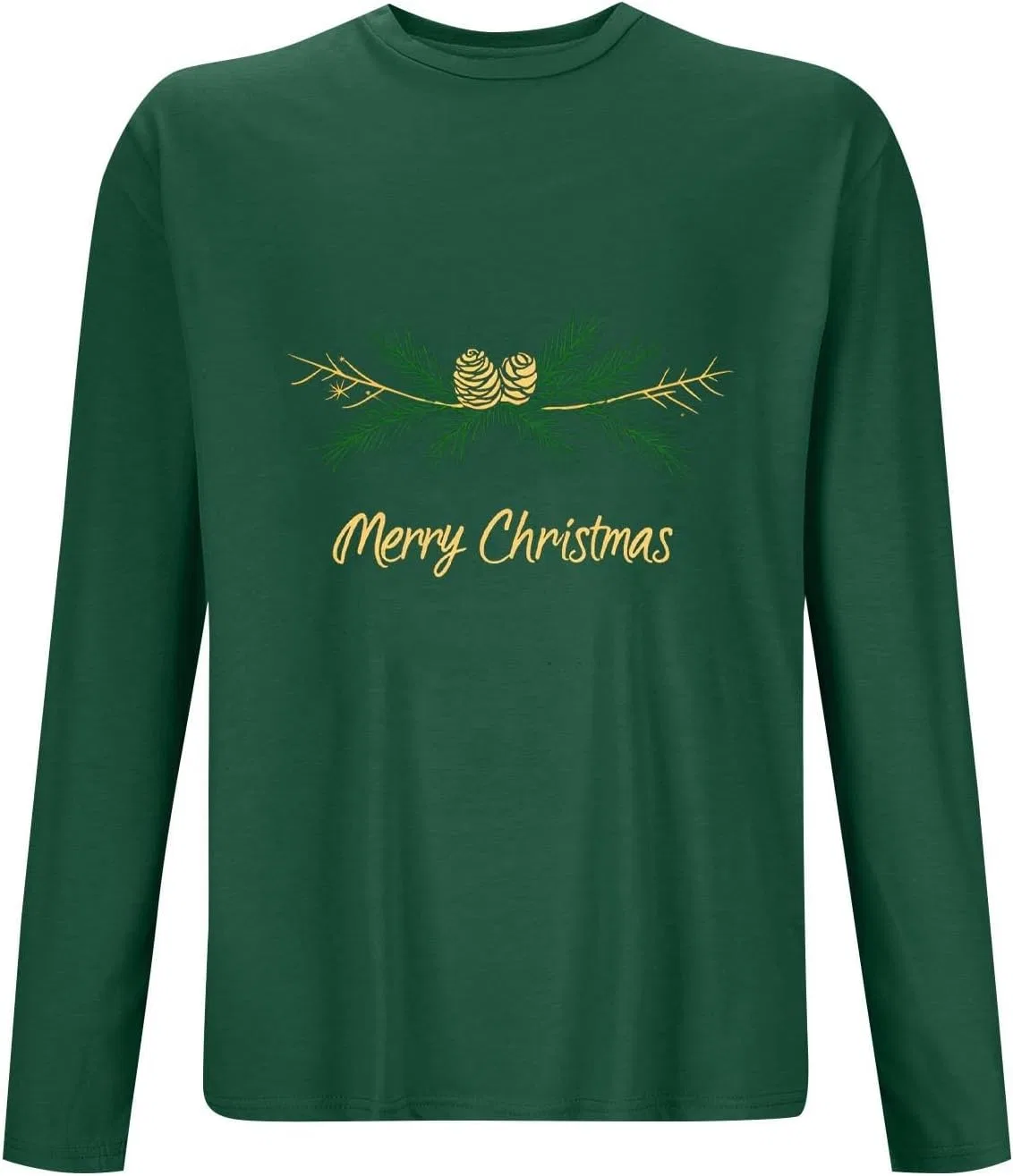 Мужская футболка с рождественским принтом Crewneck Pullover Long Sleeve, Army Green — фото 3