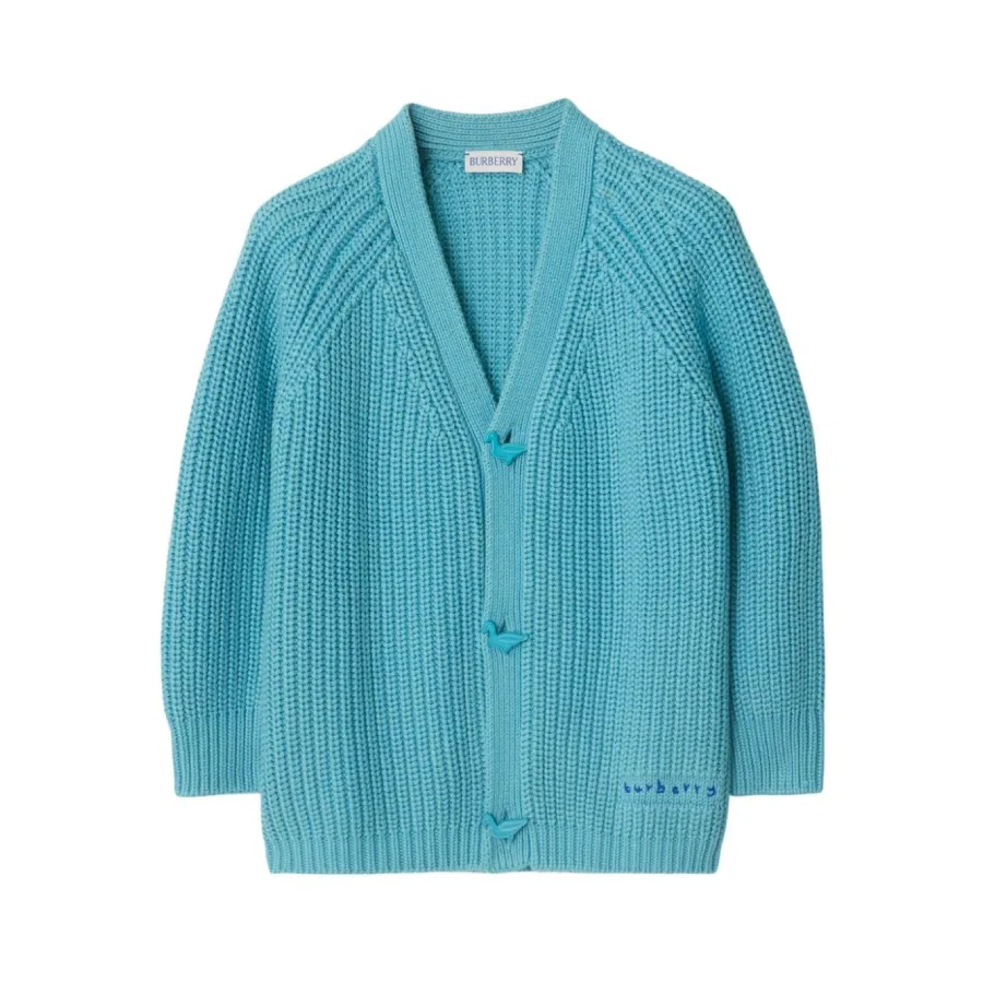 Кардиган с V-образным вырезом и вышивкой логотипа Kids Logo Embroidery V-Neck Cardigan Burberry, Sea Blue