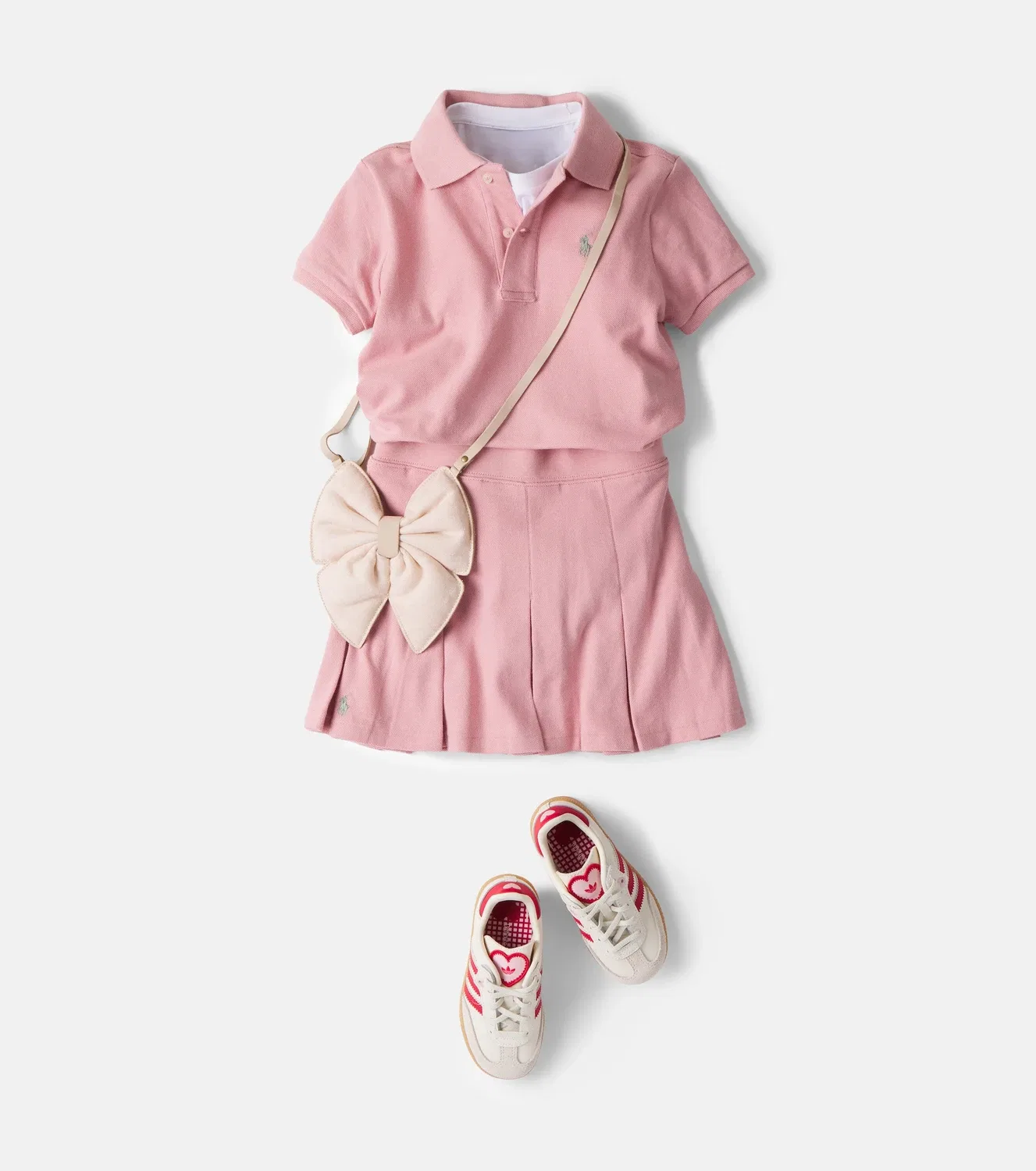 Комплект из рубашки поло из хлопкового пике и юбки Polo Ralph Lauren Kids, розовый — фото 2