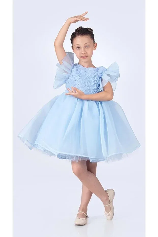 Детское платье-рубашка для девочек с геометрическим принтом Maronia girl's princess model evening dress m00746 Mnk Baby&Kids, Blue — фото 4