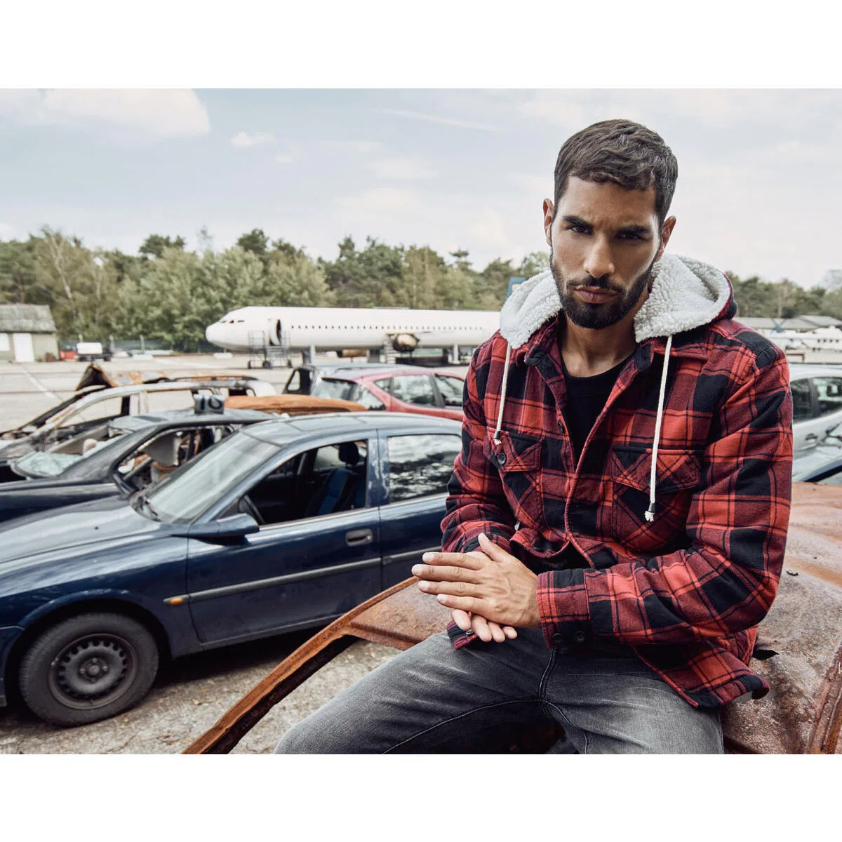 Мужская куртка с капюшоном Lumber Jacket Hooded Brandit, Red Black — фото 3