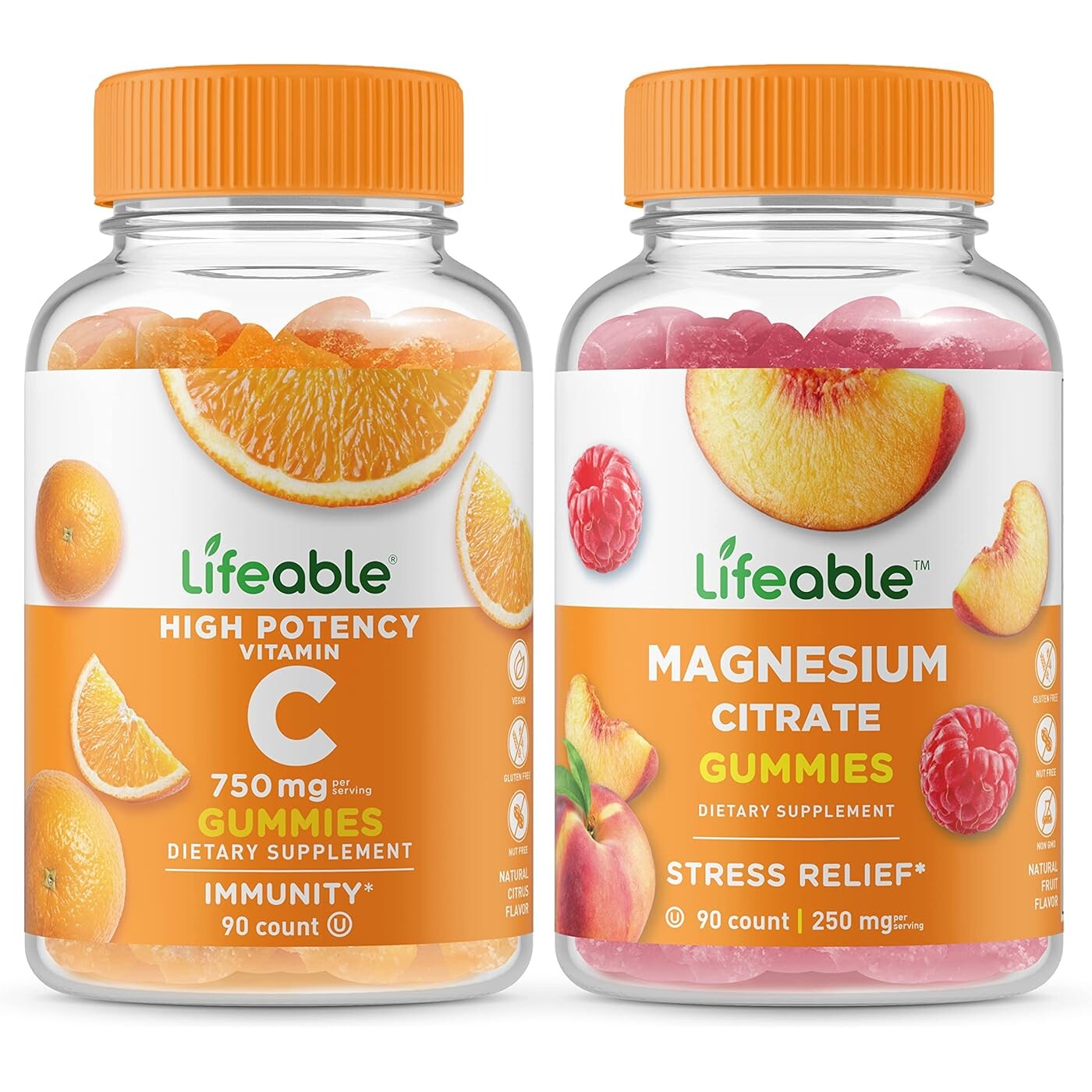 

Набор витаминов Lifeable Vitamin C 750 mg Immunity & Magnesium 85 mg Stress Relief, 2 предмета, 90 таблеток