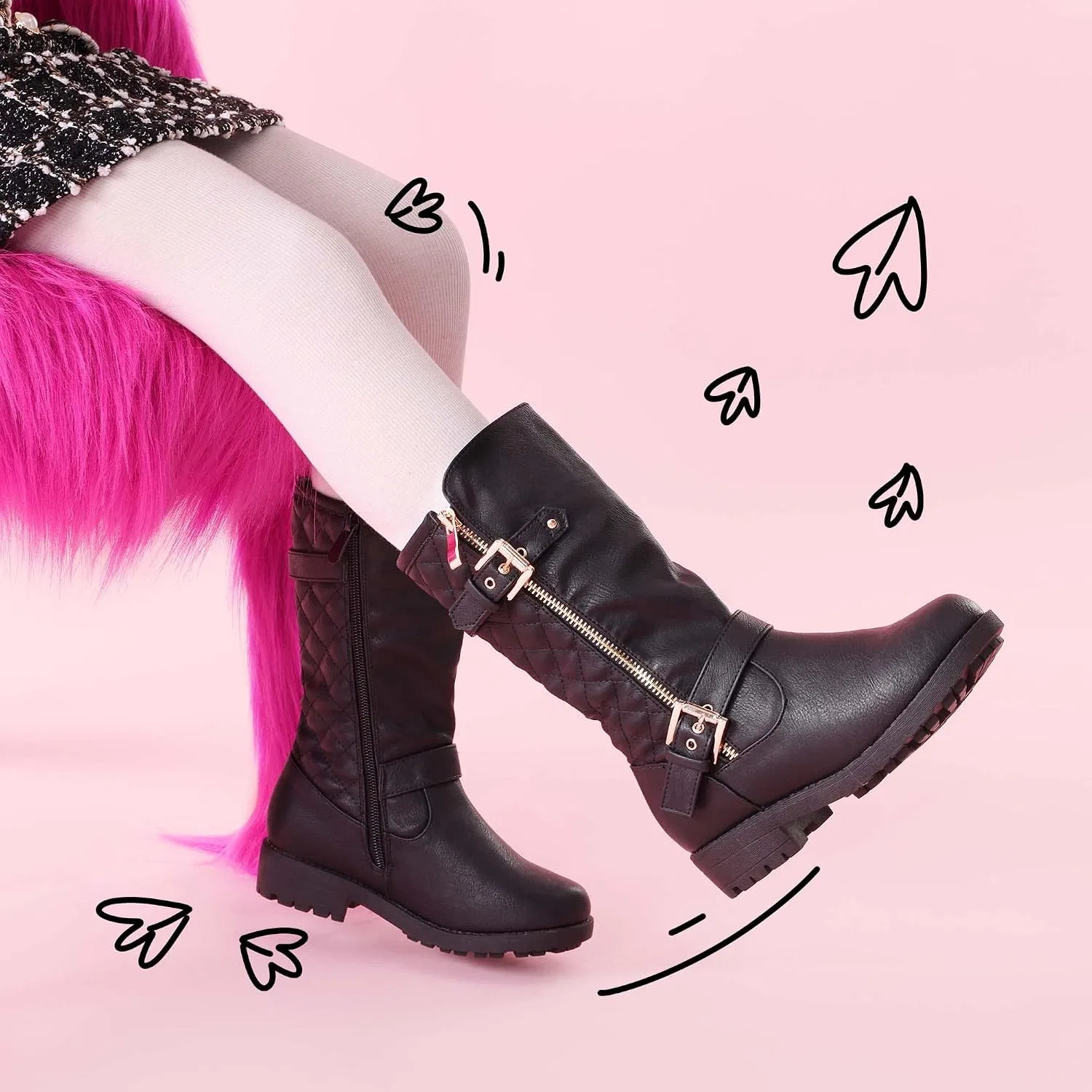 Детские зимние сапоги для девочек с подкладкой из искусственного меха DREAM PAIRS, Black — фото 3