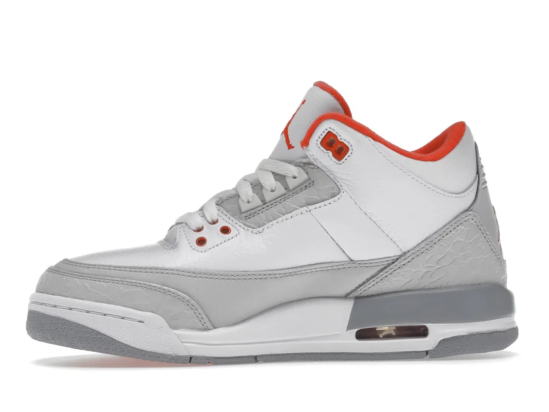 Детские кроссовки Lifestyle с кожаным верхом Jordan 3 Retro Jordan, White/Crimson-Neutral Grey-Wolf Grey — фото 3