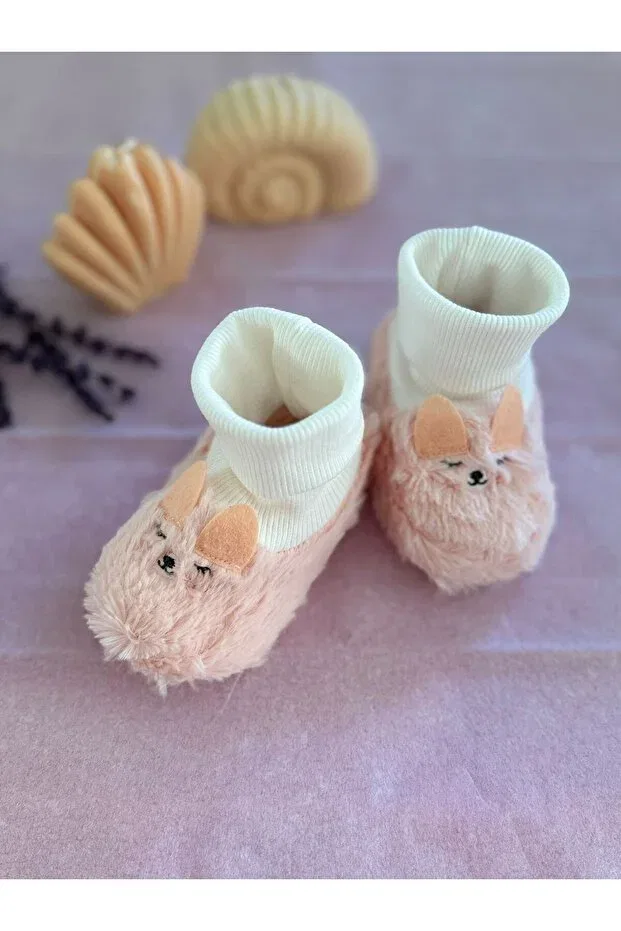 Детские тапочки-носочки без пятки из плюша для девочек Baby, Pink — фото 3