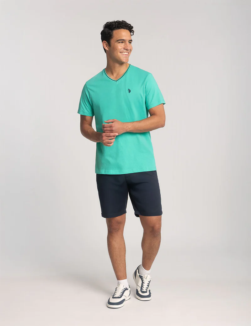 Футболка U.S. Polo Assn Tipped V-Neck Jersey, бирюзовый — фото 2