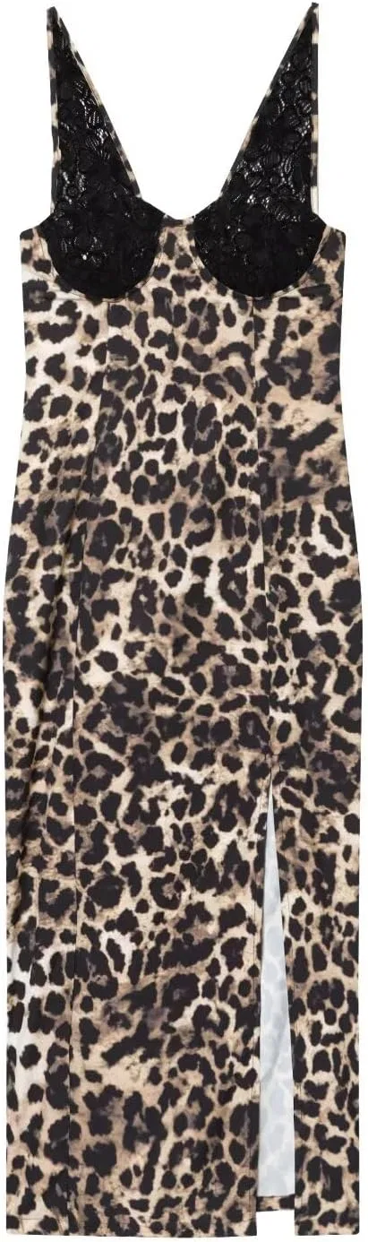Женское облегающее платье с леопардовым принтом и кружевом, Leopard