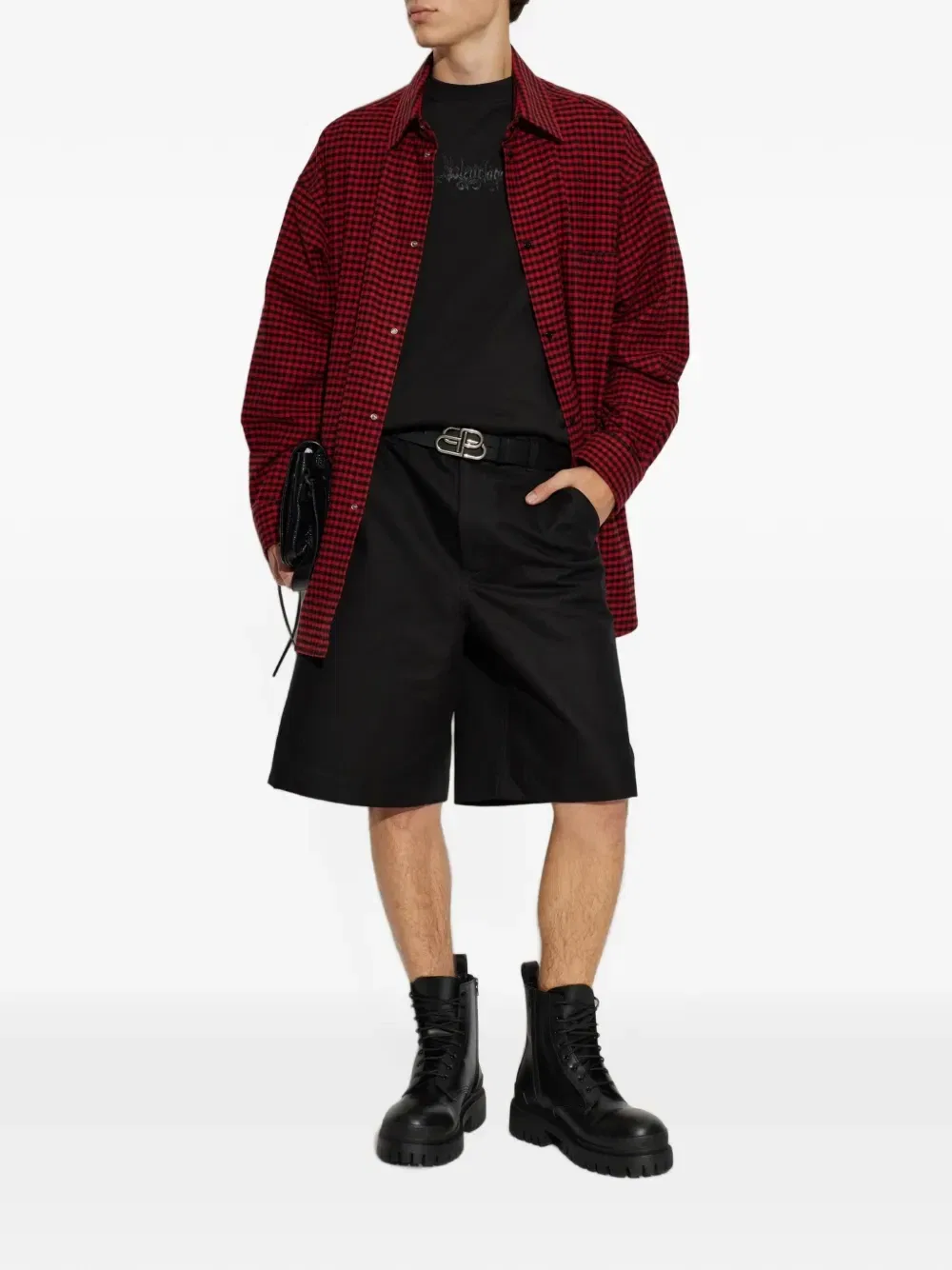 Рубашка из клетчатого хлопка Balenciaga, красный — фото 2