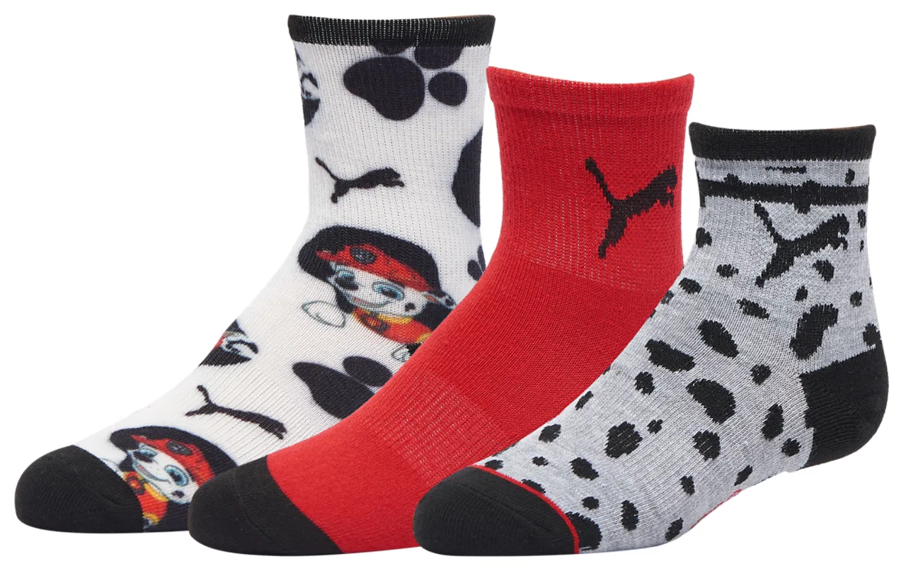 Детские носки для мальчиков без начеса набор из 3 пар 3PK Quarter Non Terry Crew Socks PUMA, черный/мультиколор
