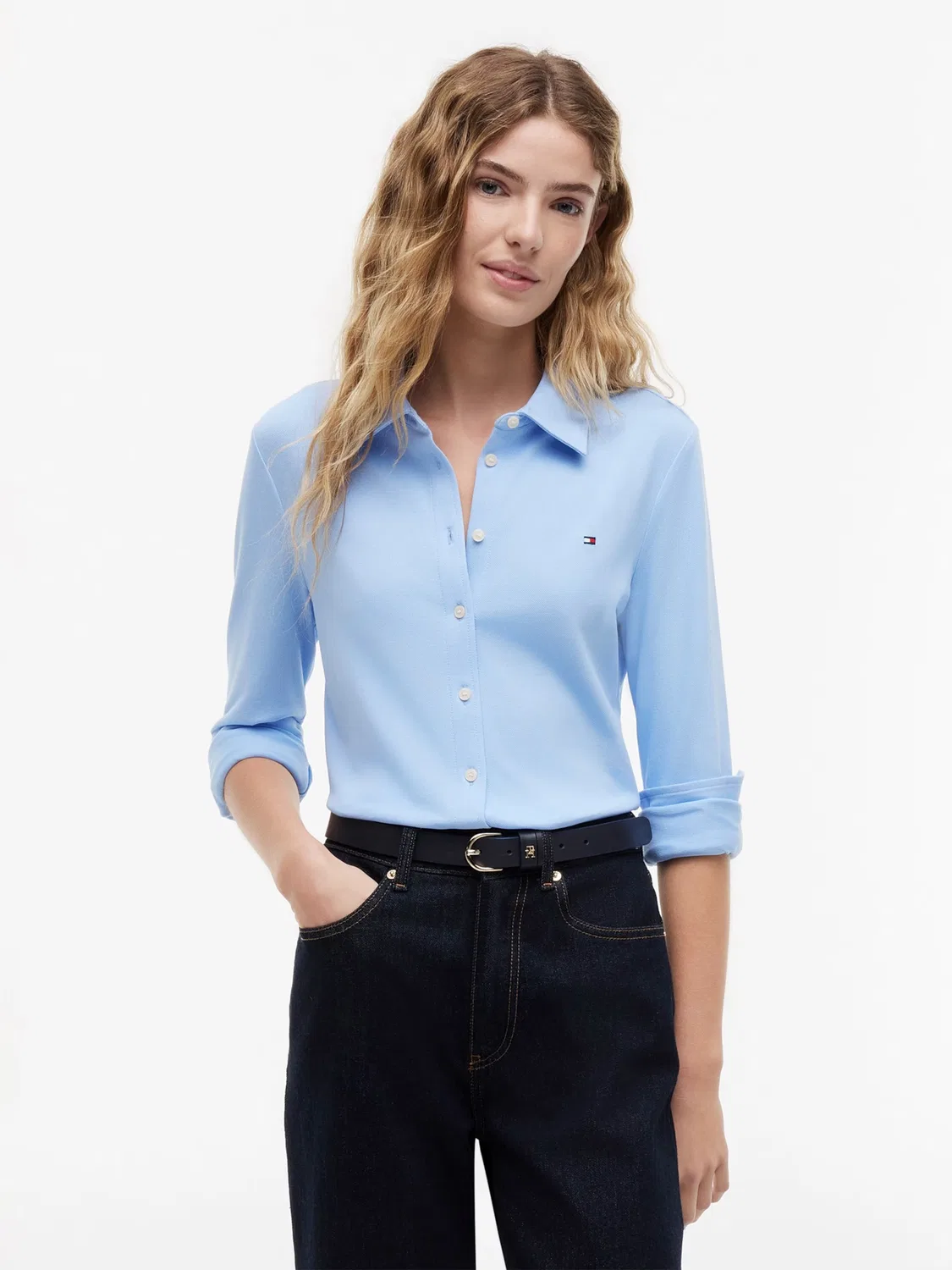 Блузка Tommy Hilfiger 1985 Slim Fit небесно-голубого цвета — фото 2