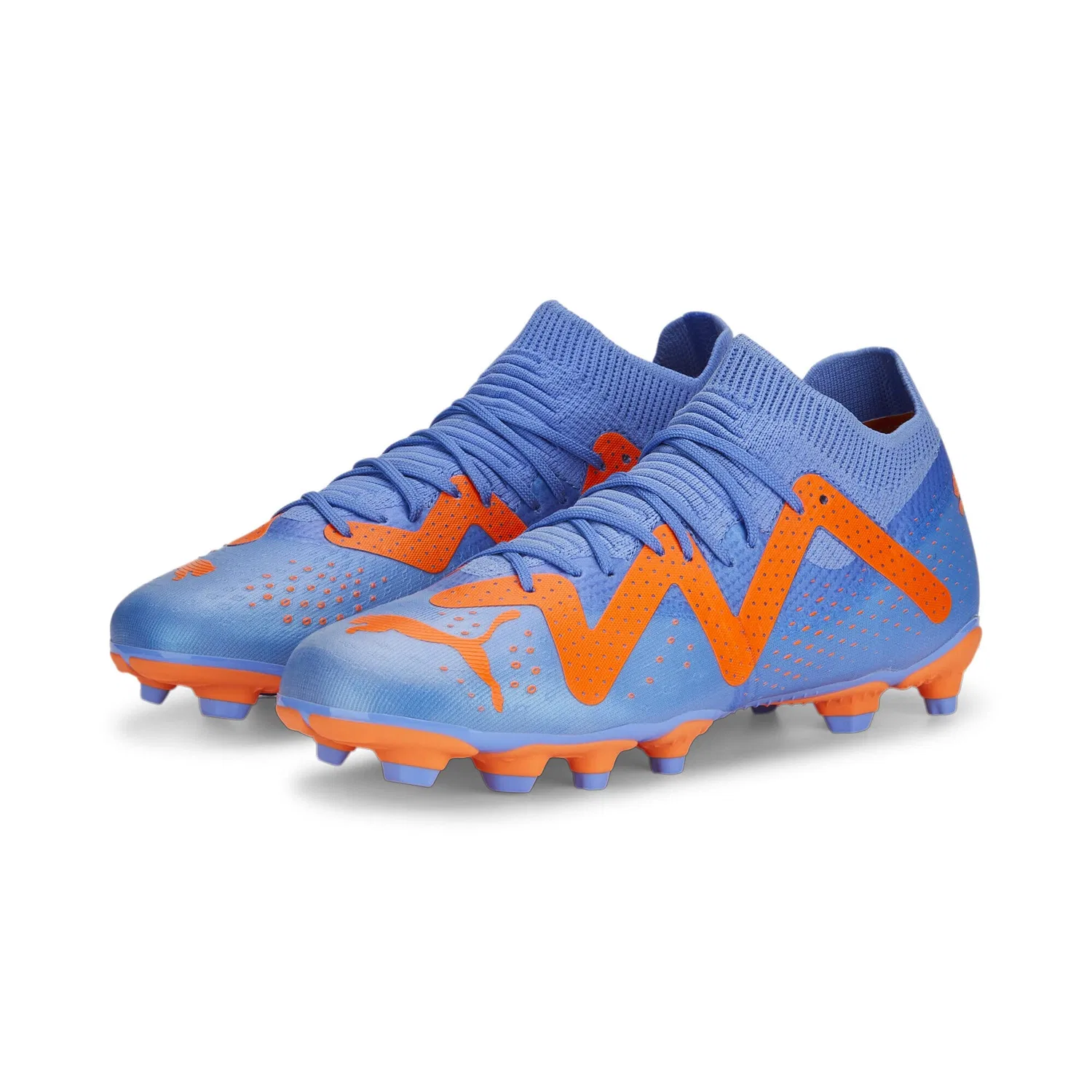 Детские футбольные бутсы для мальчиков с системой FUZIONFIT, модель Futura Fg/Ag Jr Match PUMA, Blue Glimmer White Ultra Orange