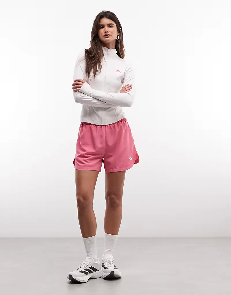 Футболка Adidas Performance Three Stripes Studios на молнии, бело-розовый — фото 2