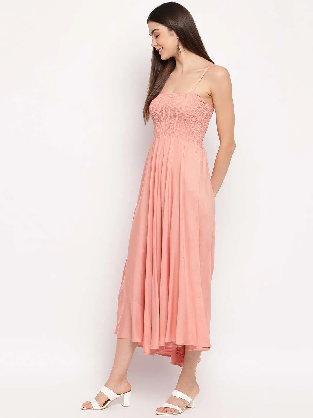 Женское расклешенное платье на бретелях Rianshi Craft, Peach — фото 2