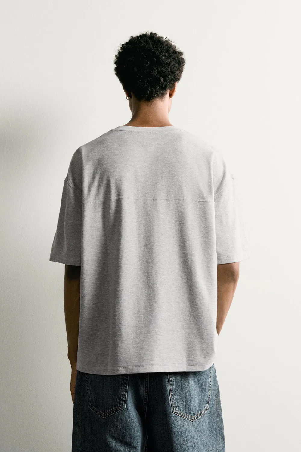 Футболка свободного кроя с декоративными швами. ZARA, Grey marl — фото 3