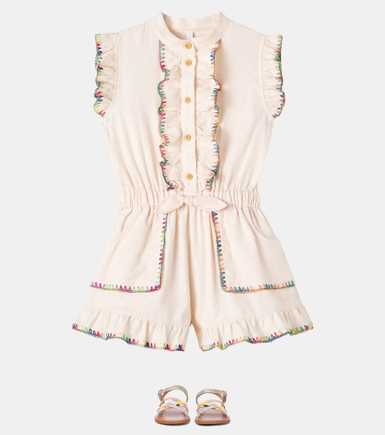 Комбинезон хлопковый Zimmermann Kids, бежевый — фото 2