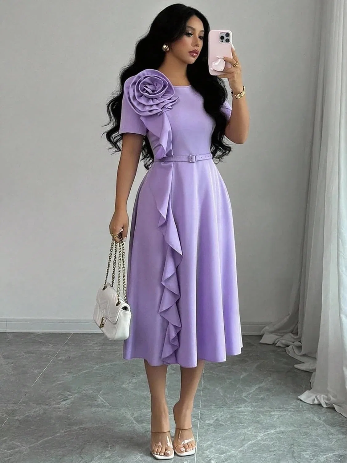 Женское летнее мини-платье с воланами на талии, Purple — фото 2