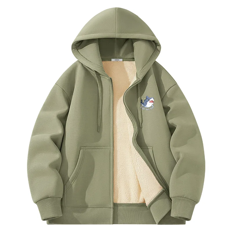 Детский свитшот с принтом Happy Shark Chest Logo MINISO, Sherpa Thermal Gray Pea Green