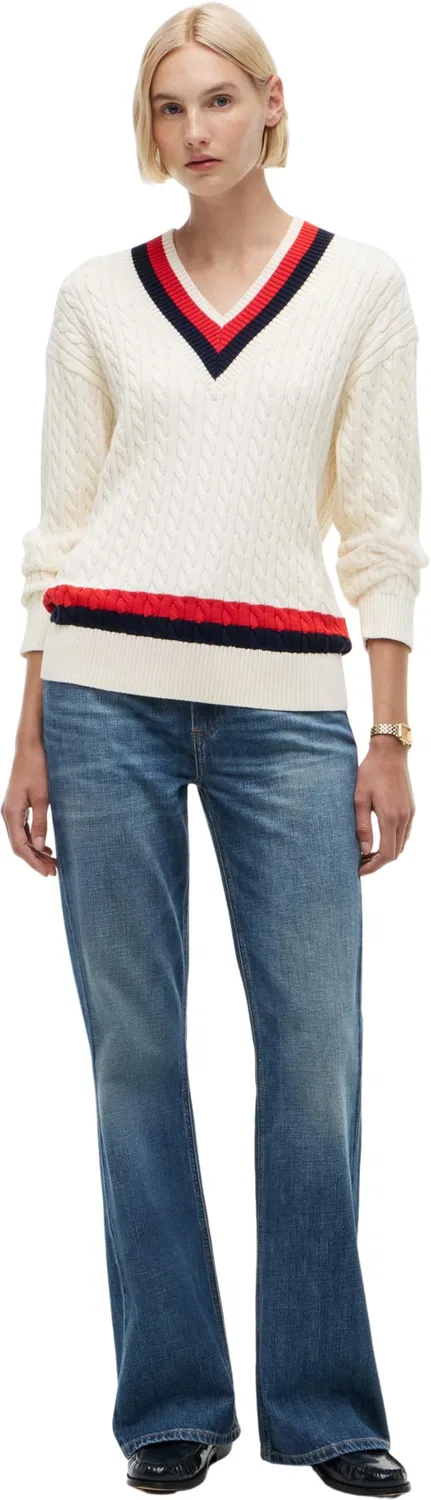 Женский пуловер с v-образным вырезом Varsity Cable RLX LS V-nk Swt Tommy Hilfiger, Beige (Calico) — фото 4