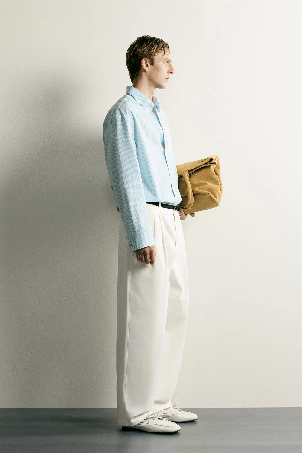 Полосатая рубашка свободного кроя ZARA, Sea green — фото 4