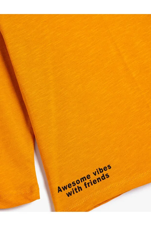 Детская футболка с принтом T-Shirt long sleeve crew neck print detailed cotton Koton, Orange — фото 3