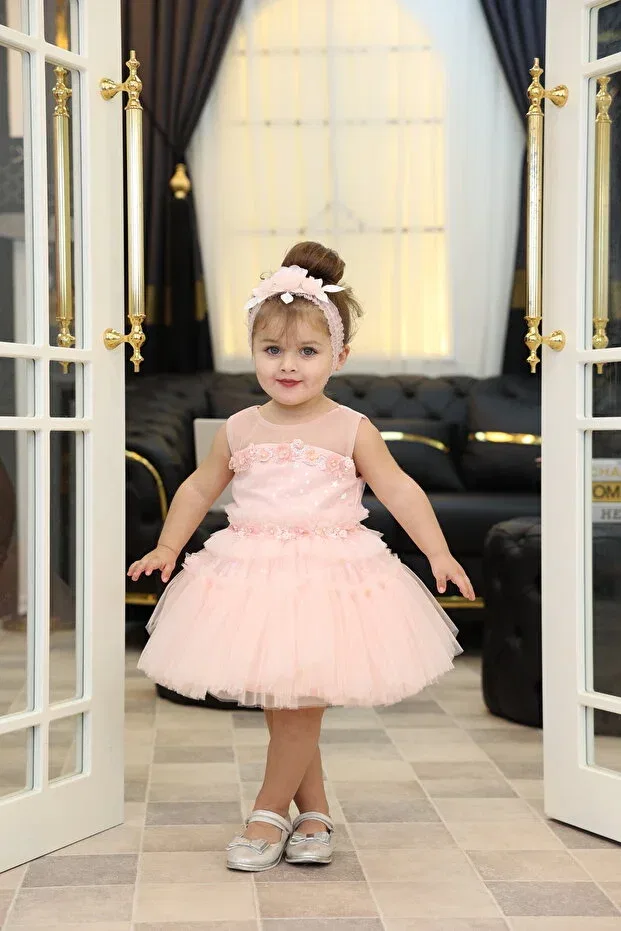Детское платье для девочек с принтом Ruched Star Pattern Embroidered Tulle Baby Girl Evening Dress Miss Rain, Somon