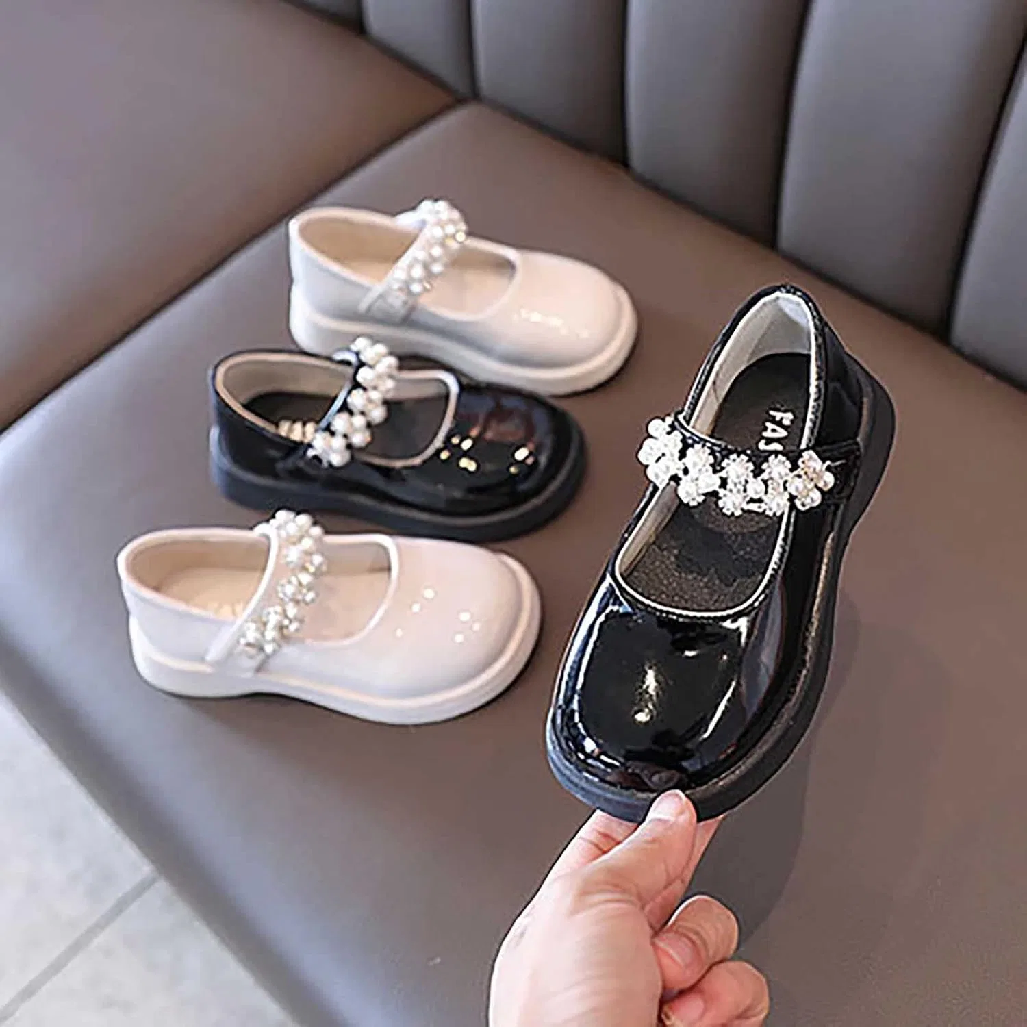 Детские туфли для девочек с принтом, модель Kids Princess Shoes, Beige — фото 3