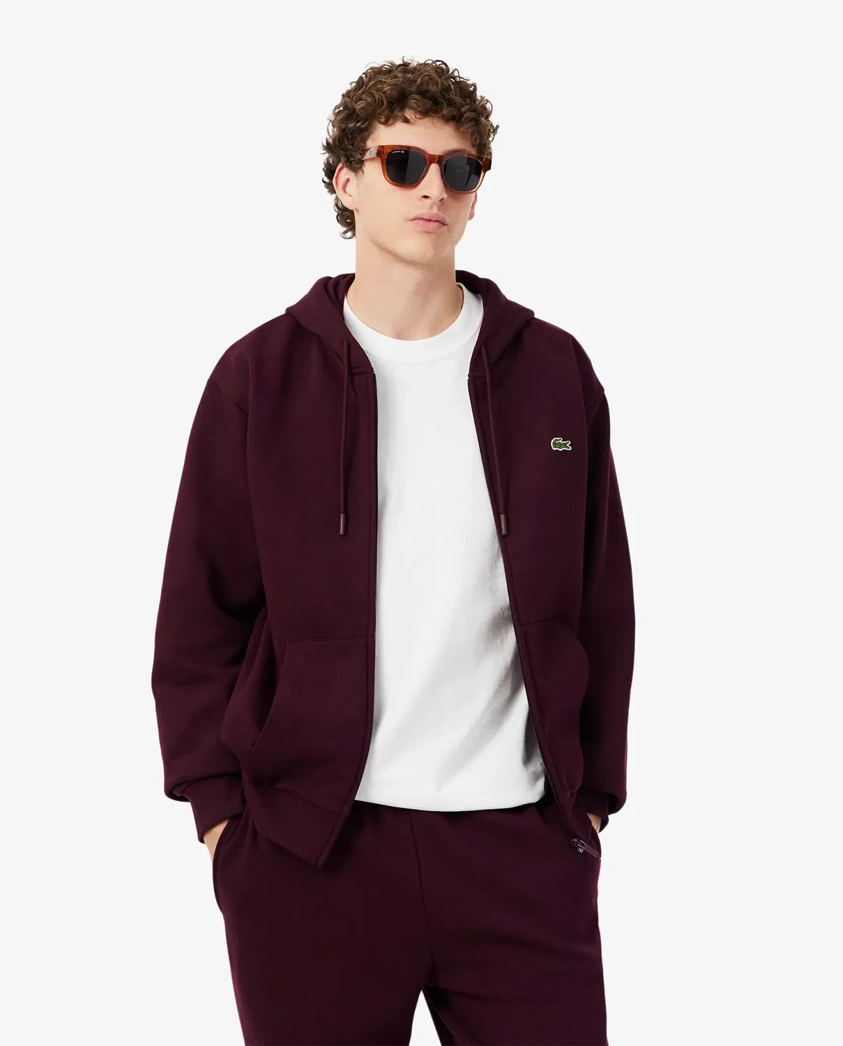 Мужская худи Lacoste из флиса, с капюшоном, цвет Marrón