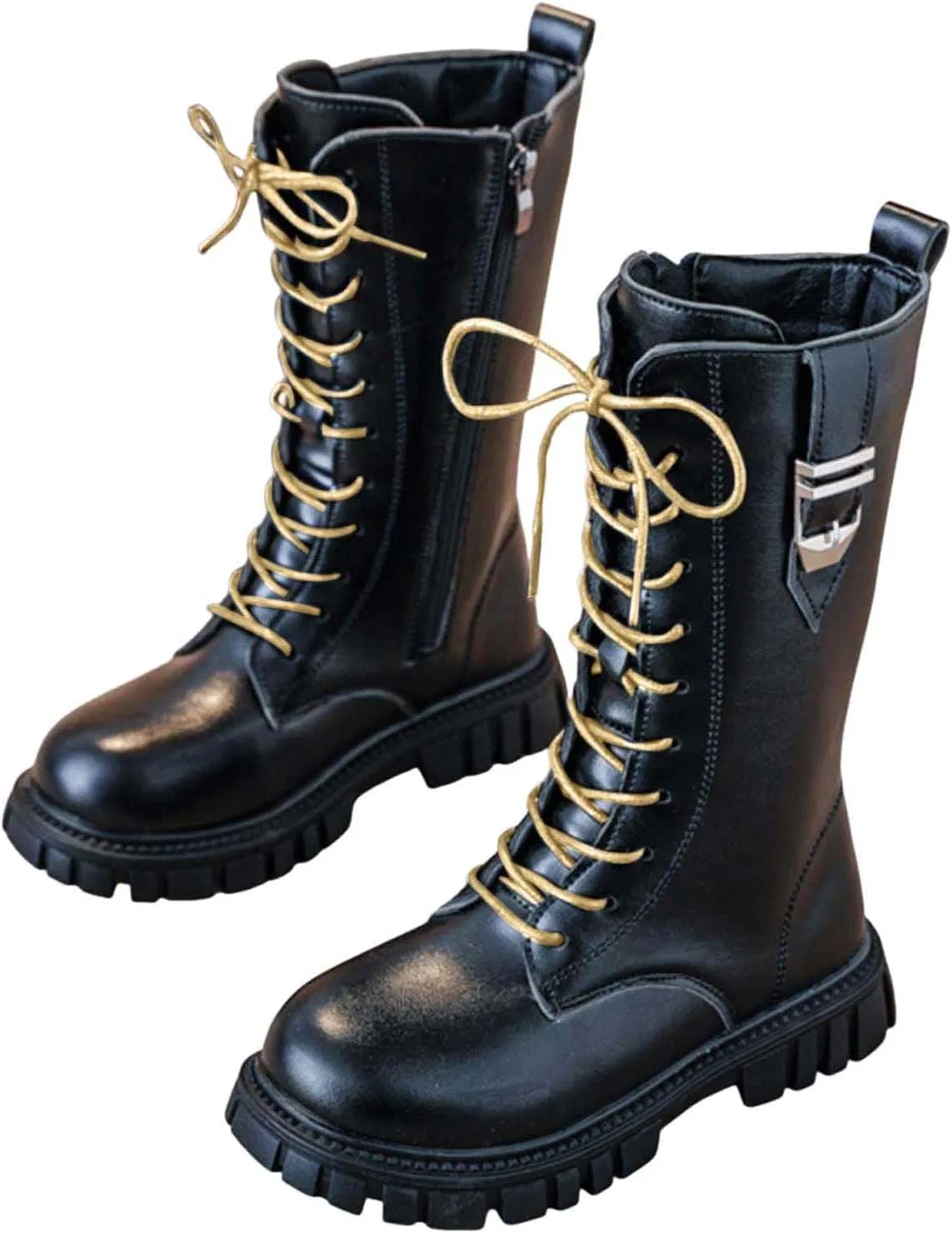 Детские сапоги для девочек с принтом, на шнуровке, модель Cute Lace Up Riding Boots, Black