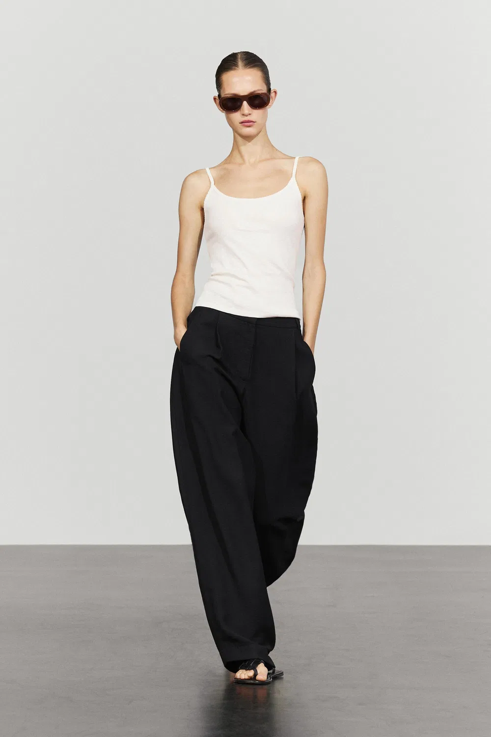 Топ Massimo Dutti Cotton Blend Strappy, кремовый — фото 3