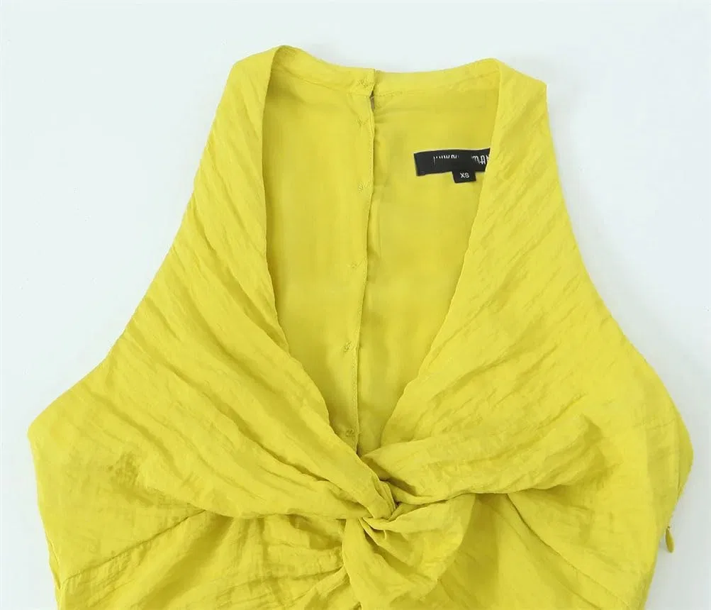 Женское летнее A-line платье с V-образным вырезом Yellow — фото 4