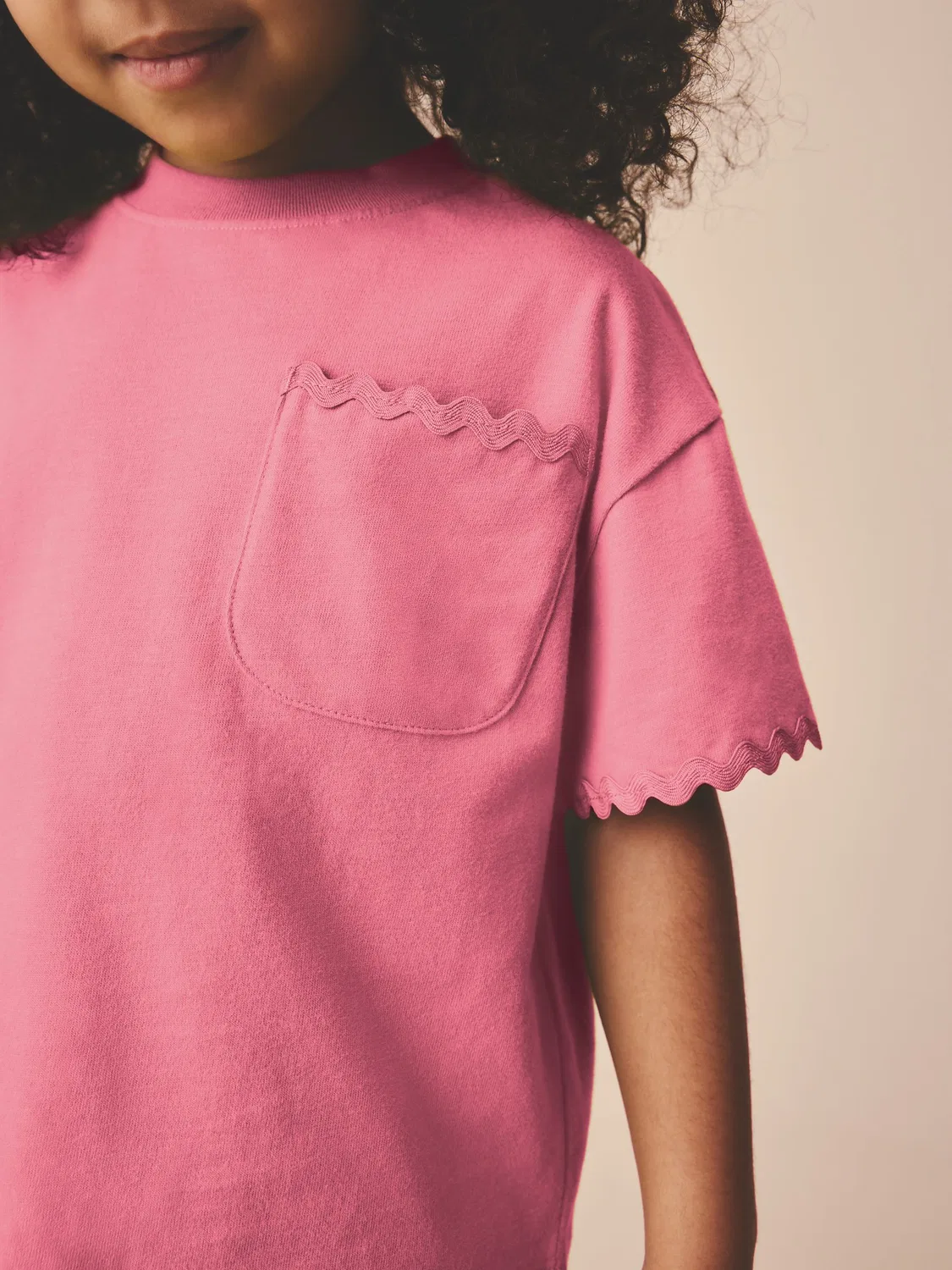 Футболка свободного кроя с отделкой рик-рак, Pink Short Sleeve Ric Rac Trim T-Shirt Next, розовый — фото 3