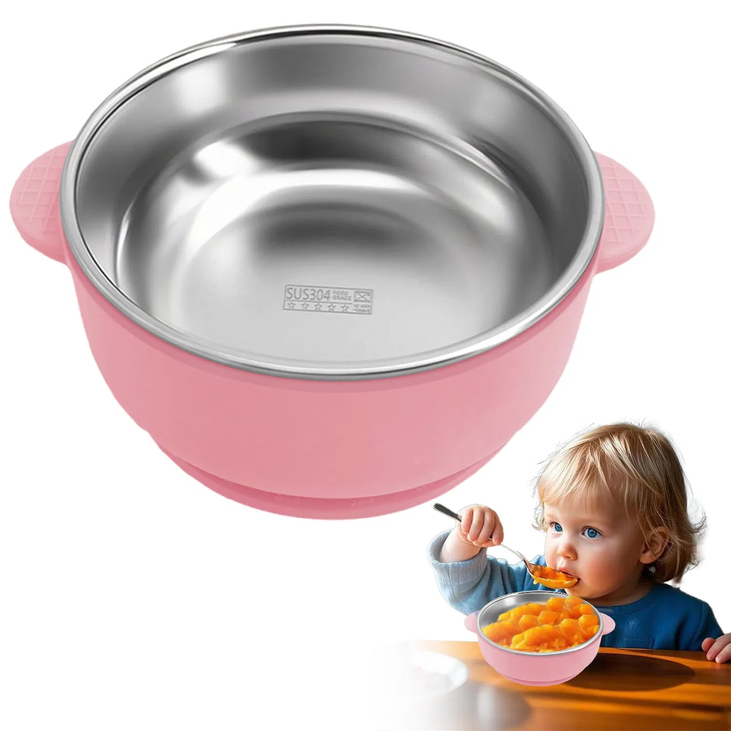 Миска детская с присоской 2 в 1 из нержавеющей стали, 11x5.5 см, Hestia Home, Pink