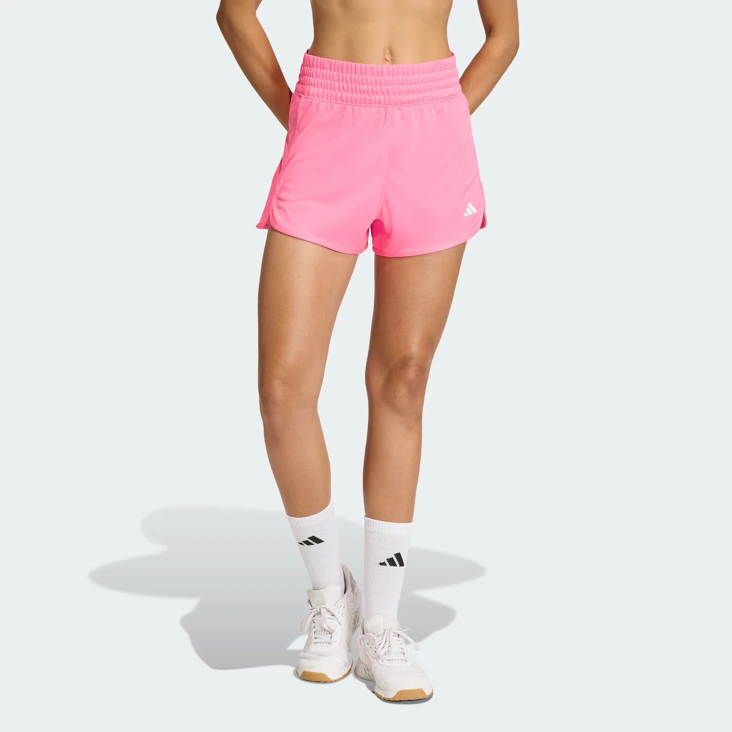 Женские спортивные шорты с высокой посадкой и боковыми разрезами Pacer Essentials Knit adidas, Lucid Pink / White