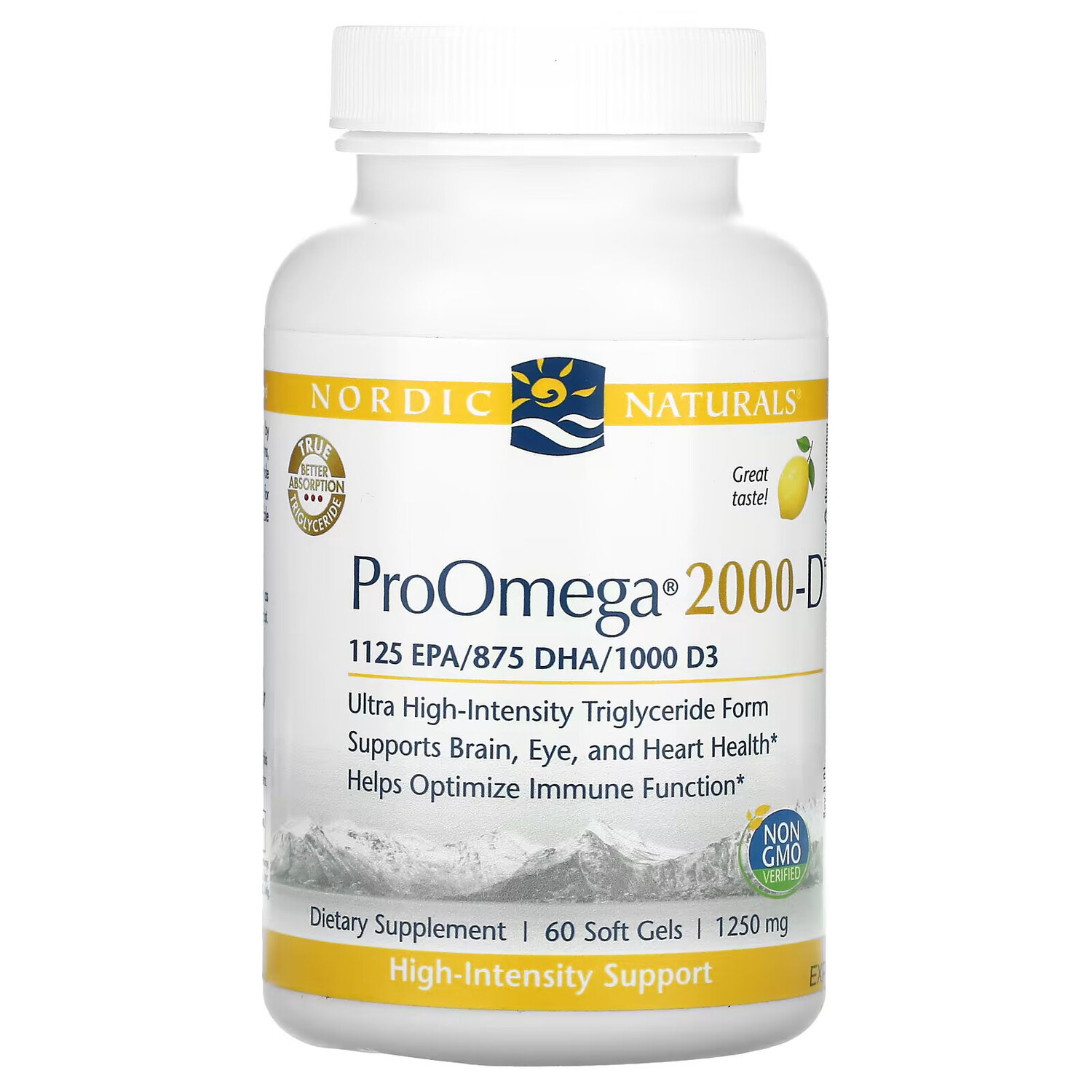 

Nordic Naturals, ProOmega 2000-D, Лимон, 1250 мг, 60 мягких таблеток