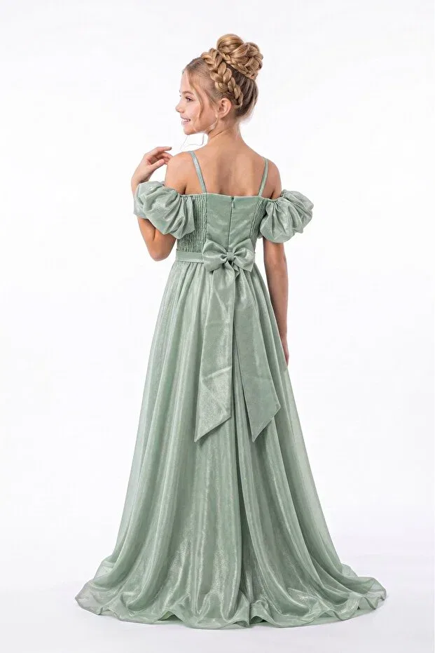 Детское платье для девочек сатиновое Party Mnk Baby&Kids, Green — фото 4