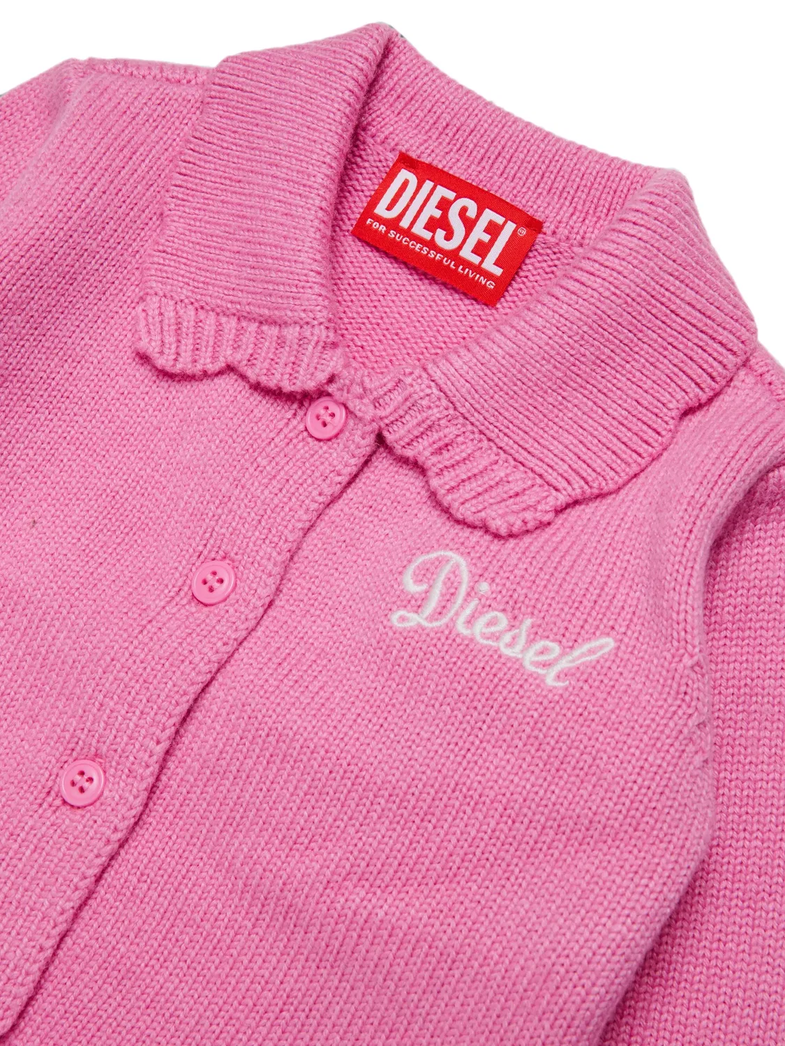 Кардиган с фестонами и вышитым логотипом Diesel Kids, розовый — фото 3