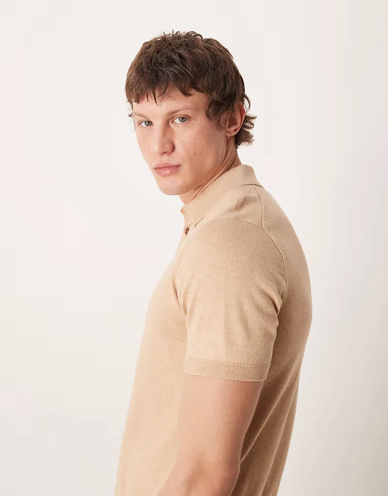Вязаная рубашка-поло Polo Ralph Lauren с логотипом Icon, бежевый — фото 4