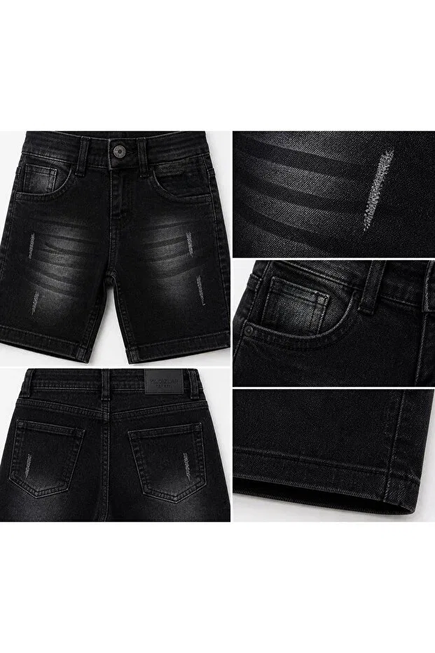 Детские шорты для мальчиков джинсовые с вышивкой Asil Butik, Black — фото 4